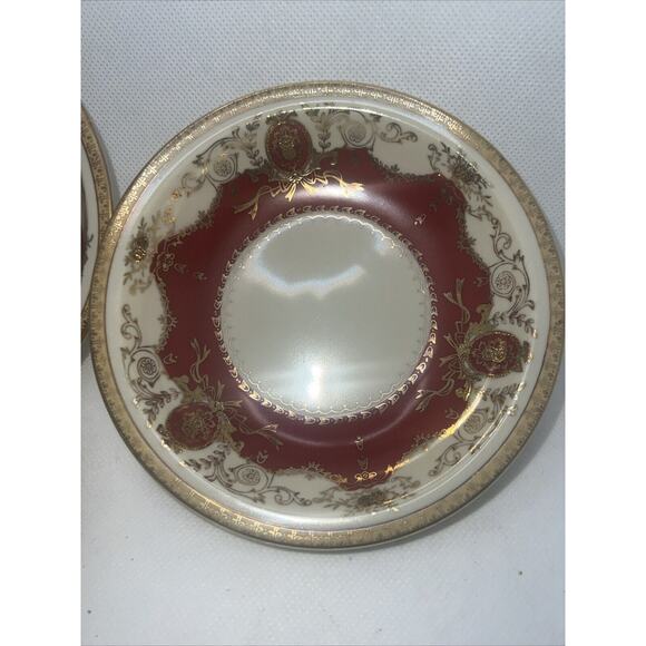 SIX Meito MANDARIN Maroon Red Gold Ivory RIMMED BERRY BOWLS Occ. Japan PERFECT! - Picture 5 of 11